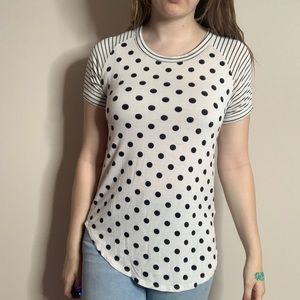 Black and White Polka Dot and Stripe Flowy T Shirt